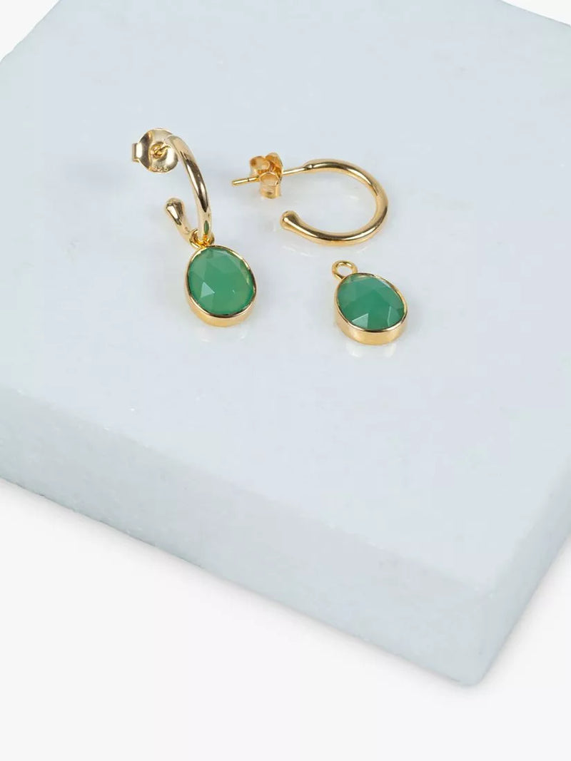 Auree Manhattan Chrysoprase hoop earrings gold sterling silver, imported from the UK