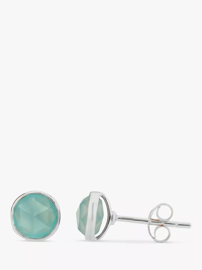 Auree aqua chalcedony stud earrings in sterling silver, UK version