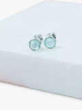 Auree aqua chalcedony stud earrings in sterling silver, UK version
