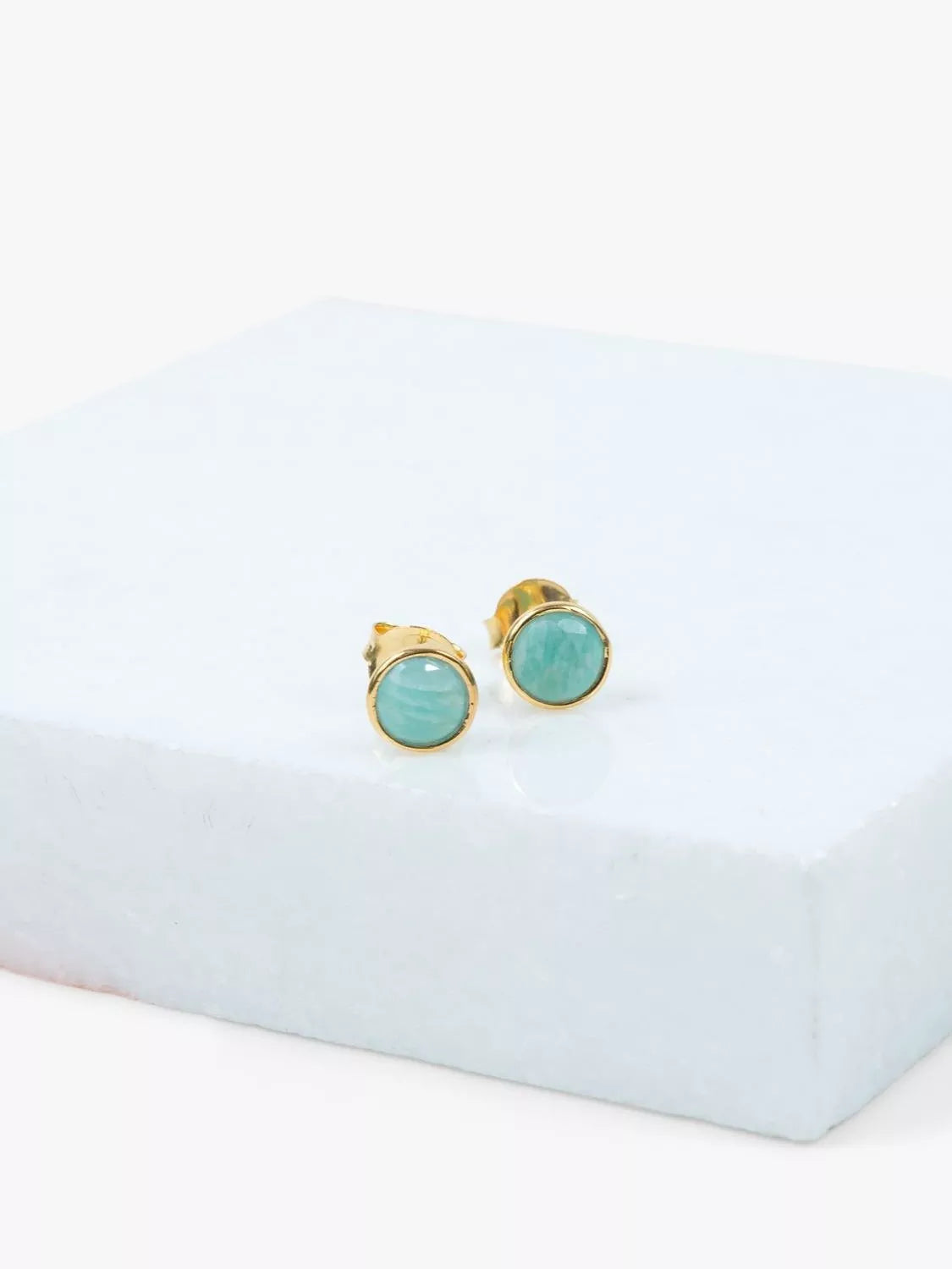 Auree Savanne amazonite stud earrings gold plated sterling silver, UK version