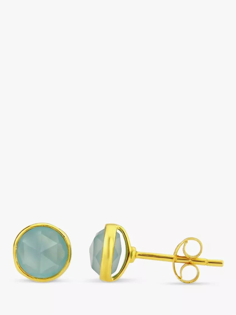 Auree aqua chalcedony stud earrings gold plated - British product