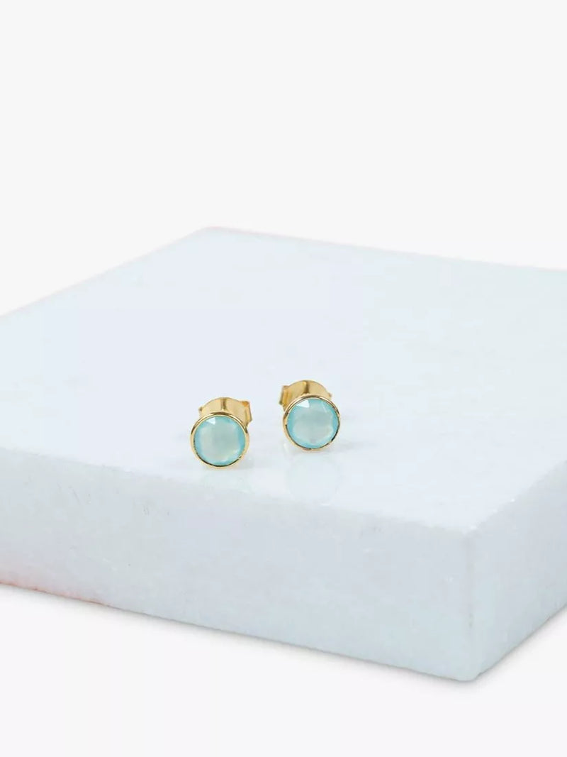 Auree aqua chalcedony stud earrings gold plated - British product
