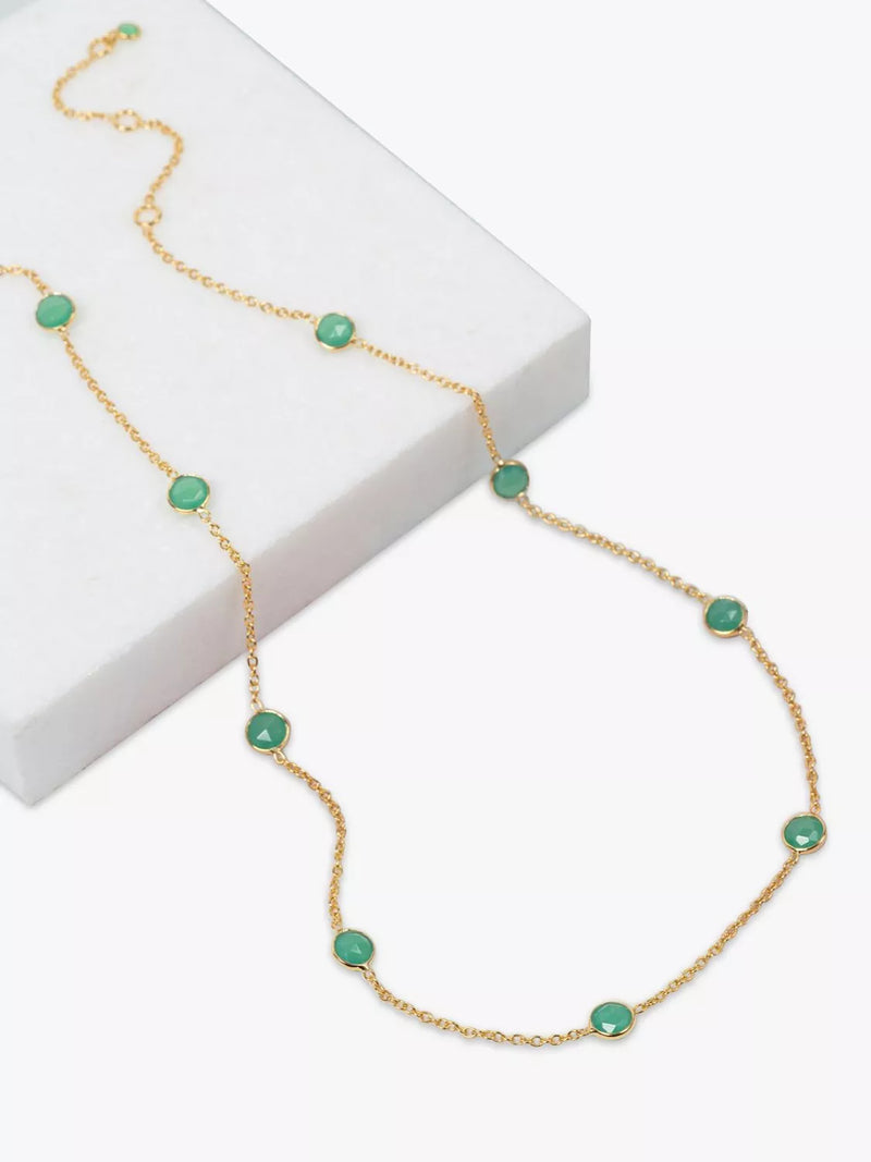 Auree Chrysoprase Station Necklace gold plated sterling silver - British product