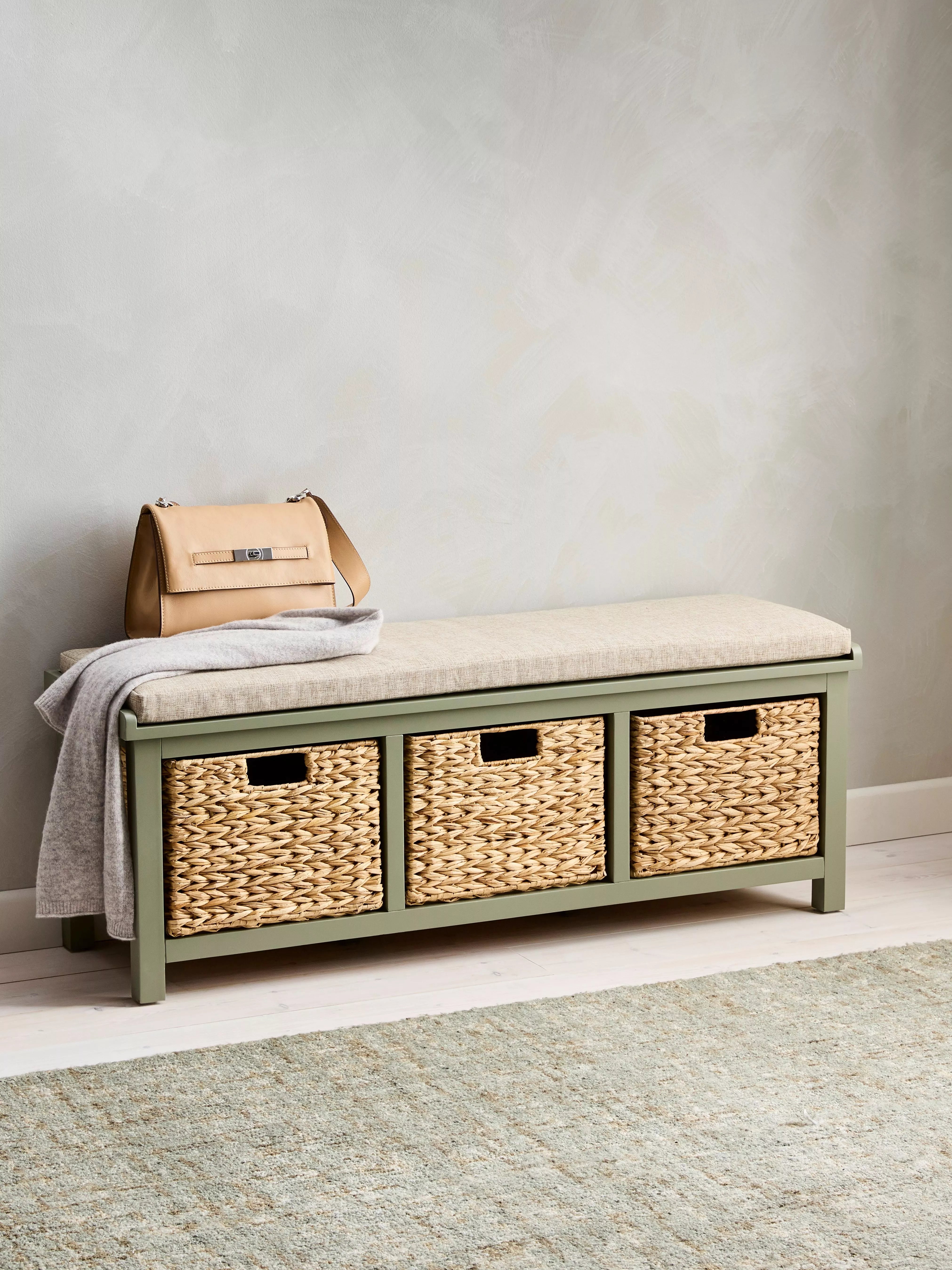 John Lewis wooden shoe bench with storage sage, imported from the UK
