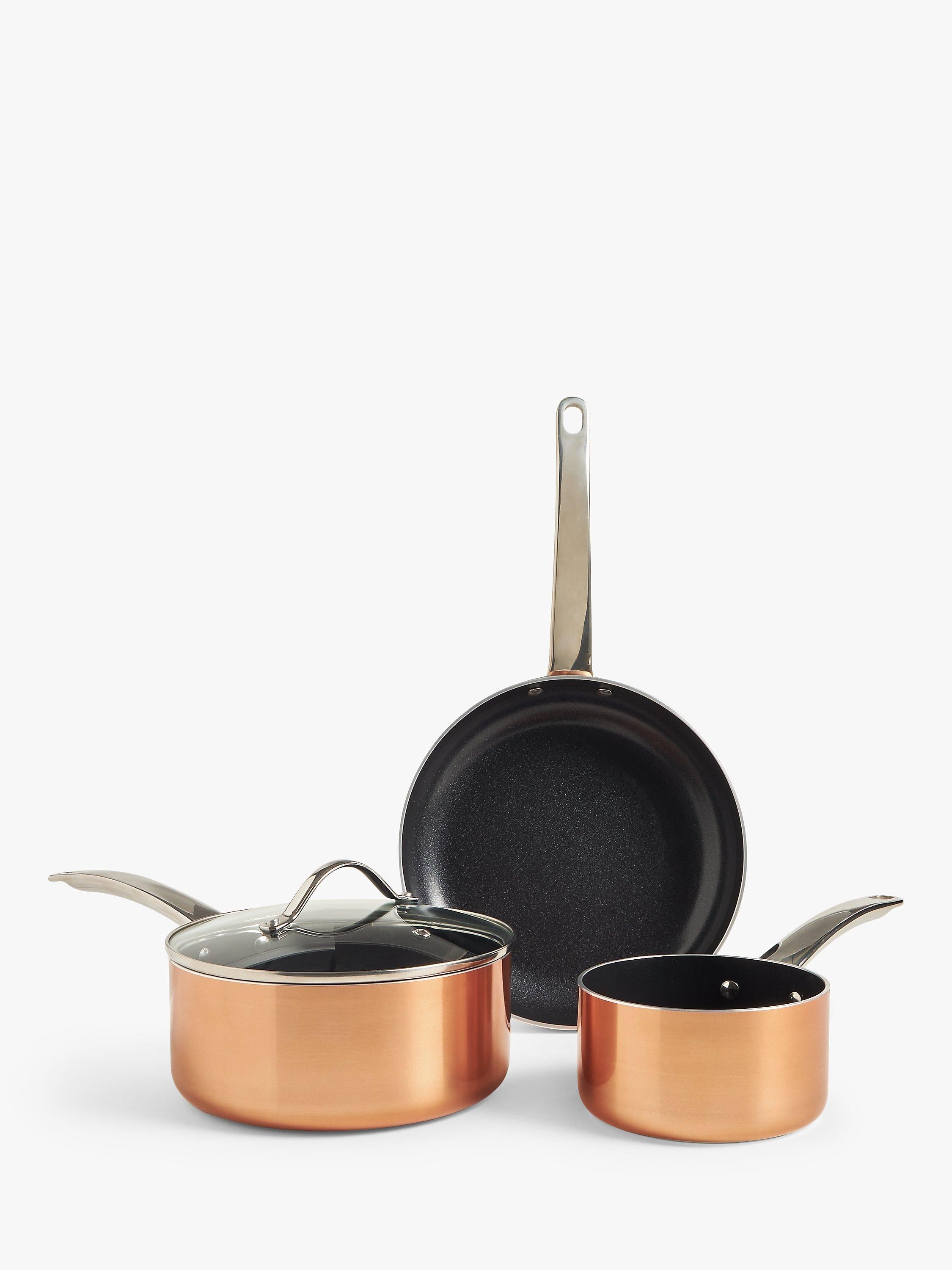 John Lewis 5-piece aluminium non-stick pan set with copper finish, UK version