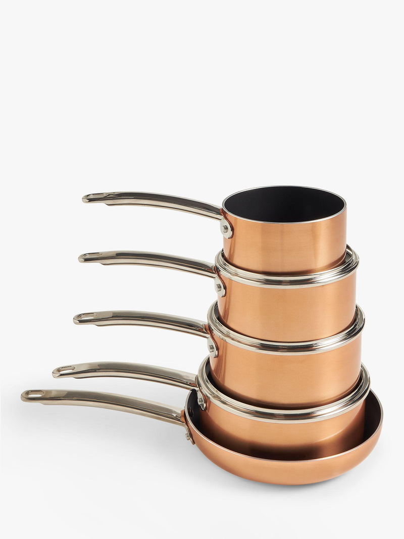 John Lewis 5-piece aluminium non-stick pan set with copper finish, UK version