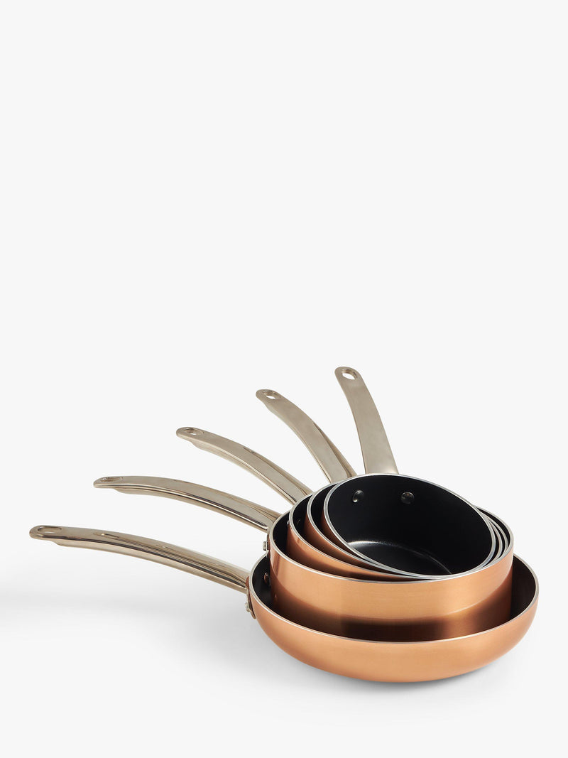 John Lewis 5-piece aluminium non-stick pan set with copper finish, UK version
