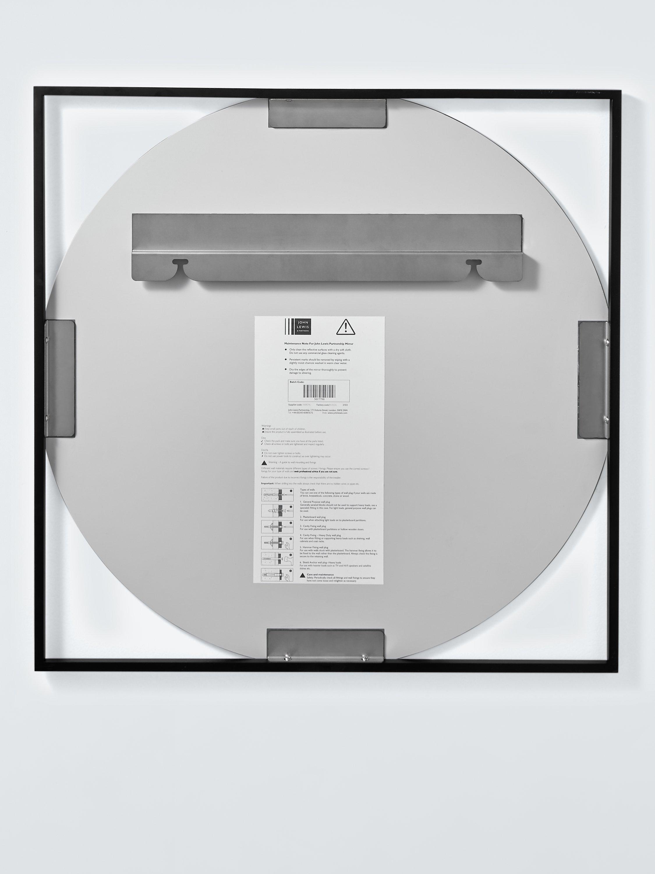 Miroir de salle de bain noir à cadre carré John Lewis 60cm, importé du Royaume-Uni