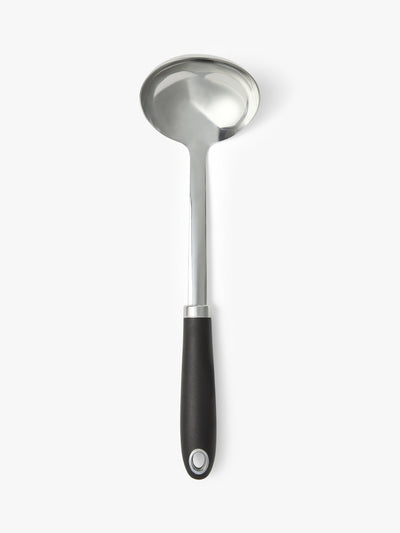 John Lewis Stainless Steel Ladle with Soft Grip Silicone Handle in Silver and Black- Buy online at McGrocer