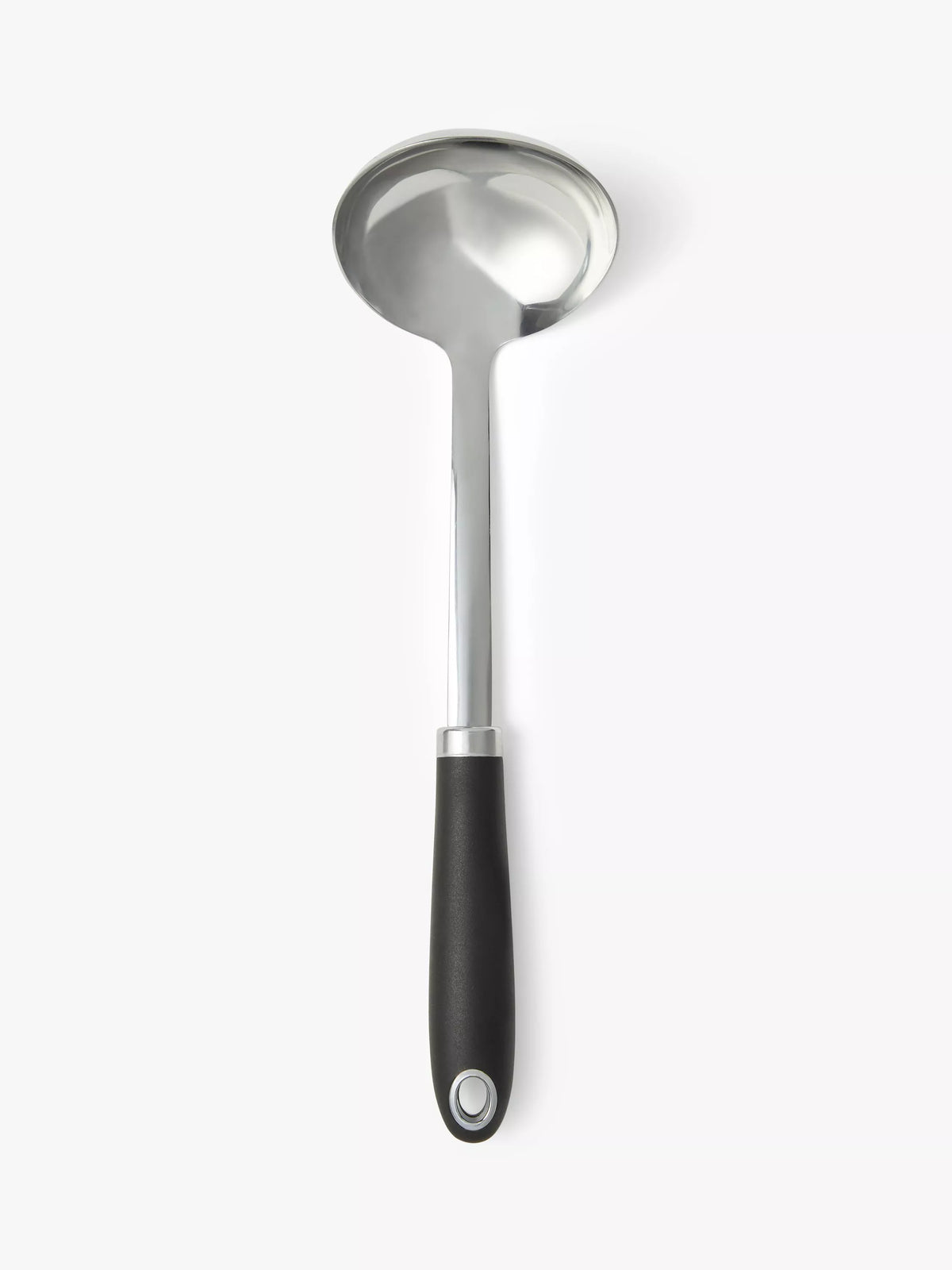 John Lewis soft grip handle stainless steel ladle in silver and black, UK version