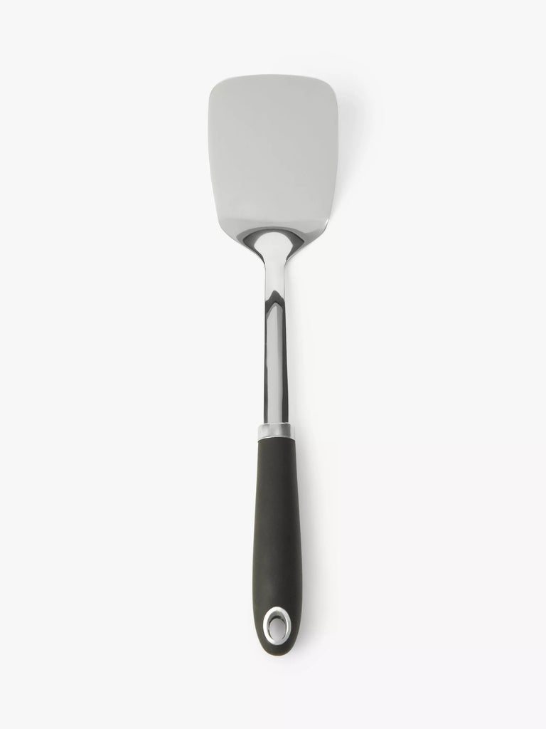 John Lewis Soft Grip Handle Stainless Steel Solid Turner, Silver/Black