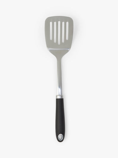 Spatule fendue en acier inoxydable avec poignée ergonomique en silicone
