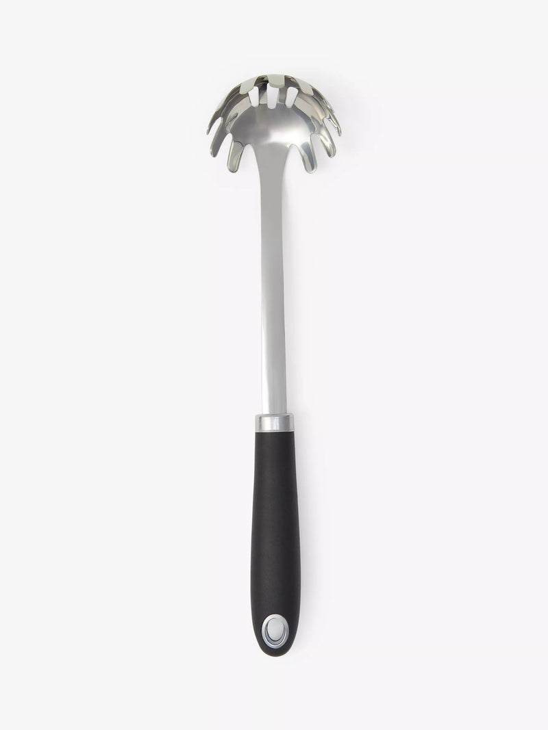 John Lewis soft grip handle stainless steel spaghetti spoon in silver and black, UK version