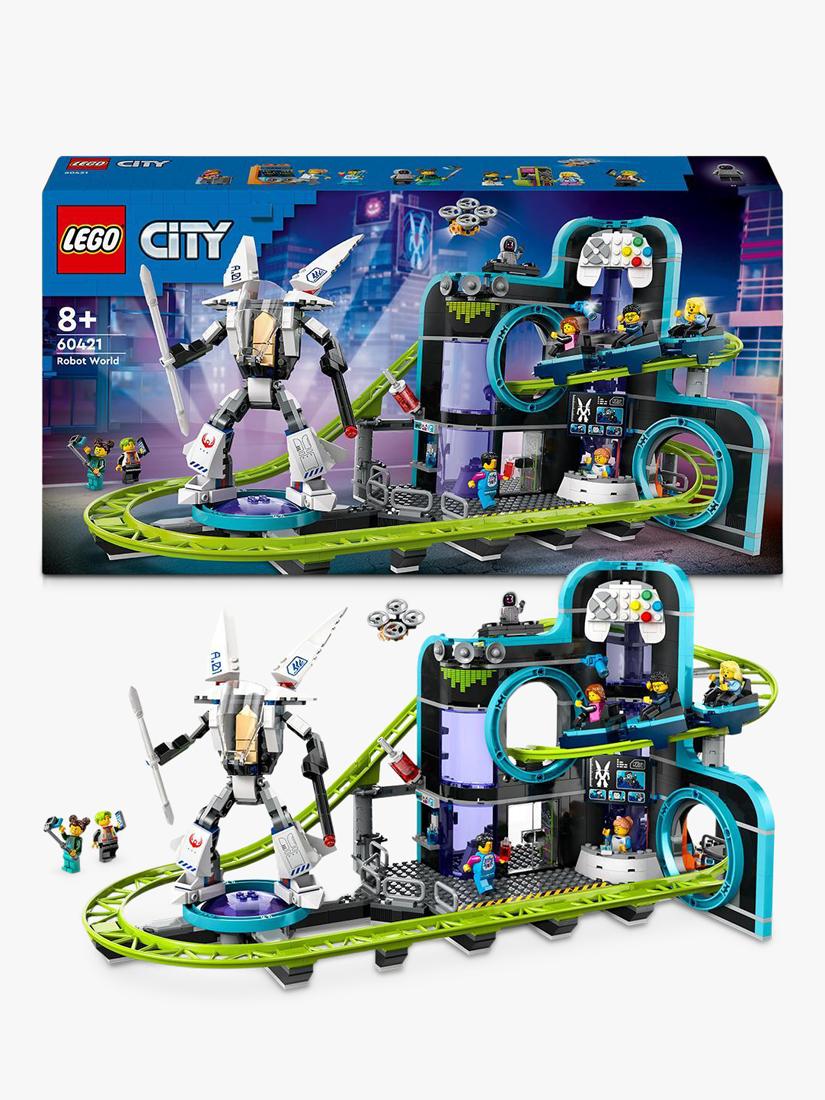 Futuristic Roller Coaster Park Building Set with Mech Suit and Gaming Consoles