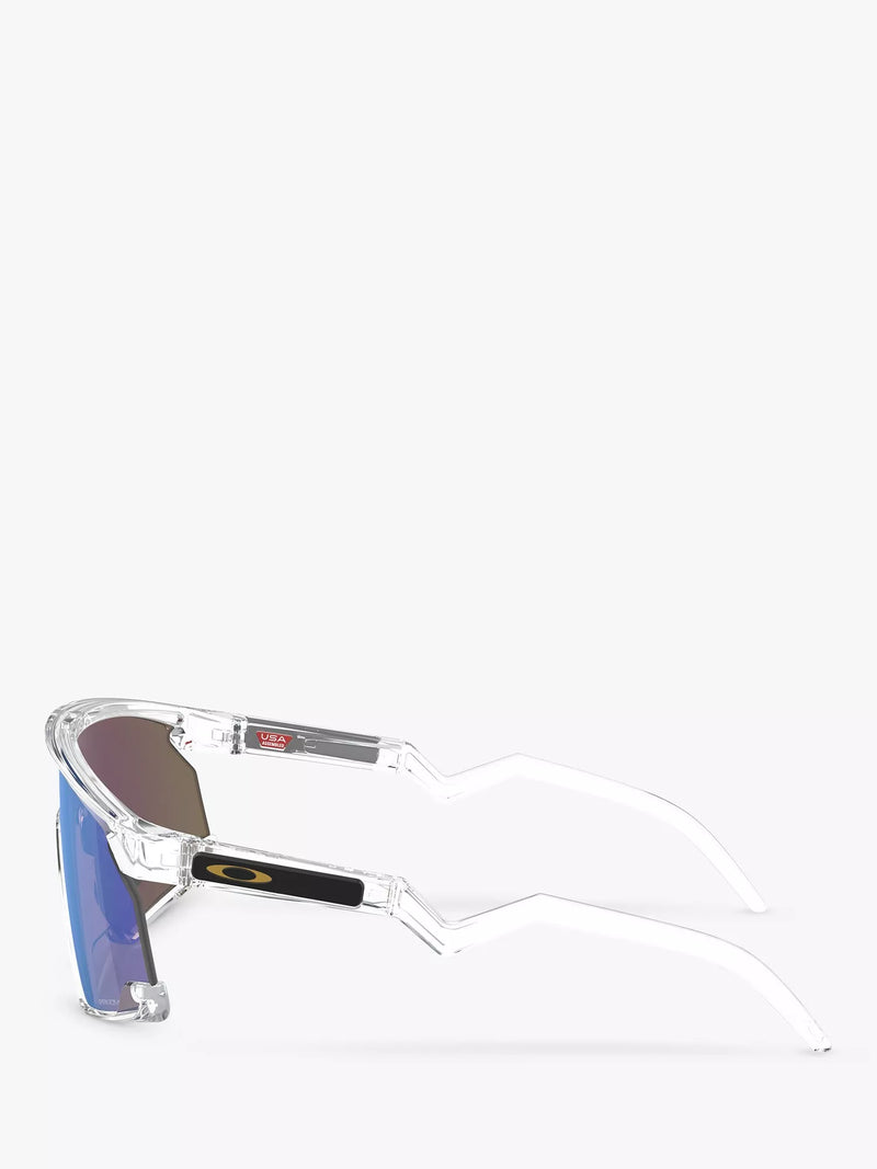Oakley OO9280 wrap sunglasses clear frame mirrored lenses (British brand)