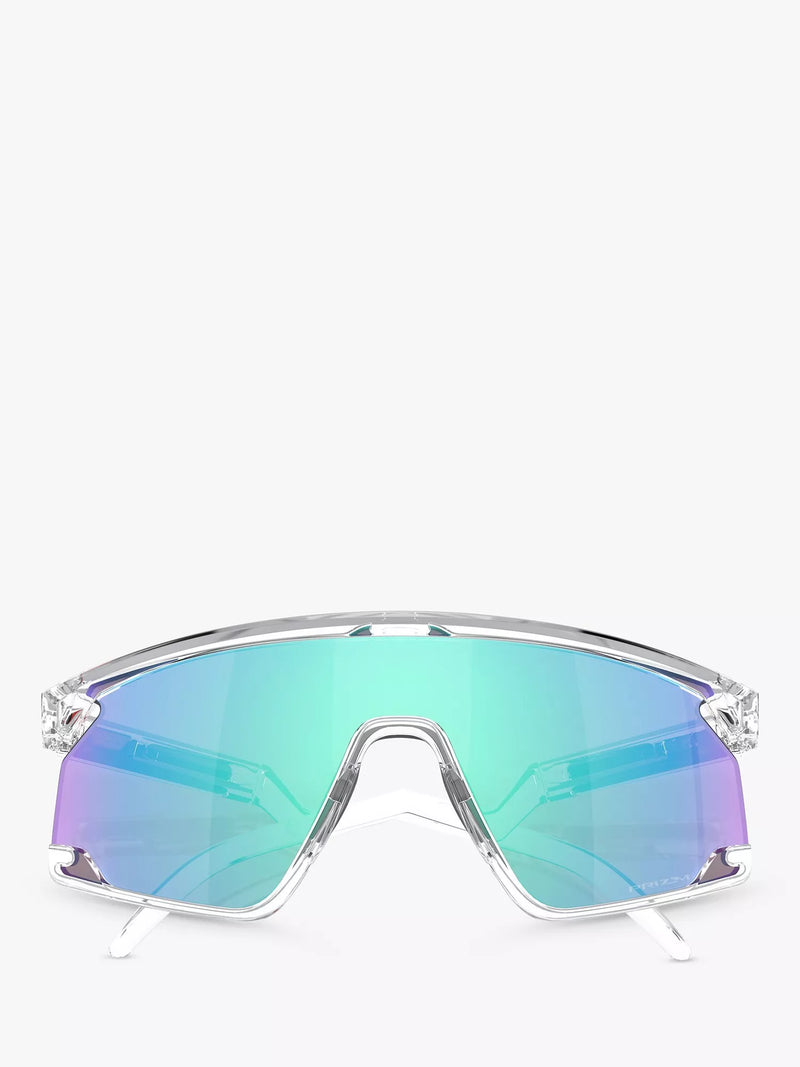 Oakley OO9280 wrap sunglasses clear frame mirrored lenses (British brand)