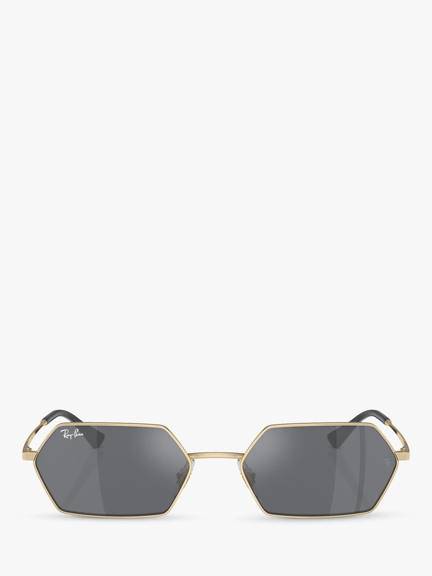 Ray-Ban Yevi hexagonal sunglasses light gold mirror grey 58mm (British brand)