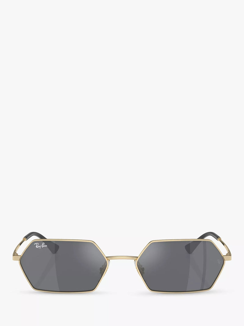 Ray-Ban Yevi hexagonal sunglasses light gold mirror grey 58mm (British brand)