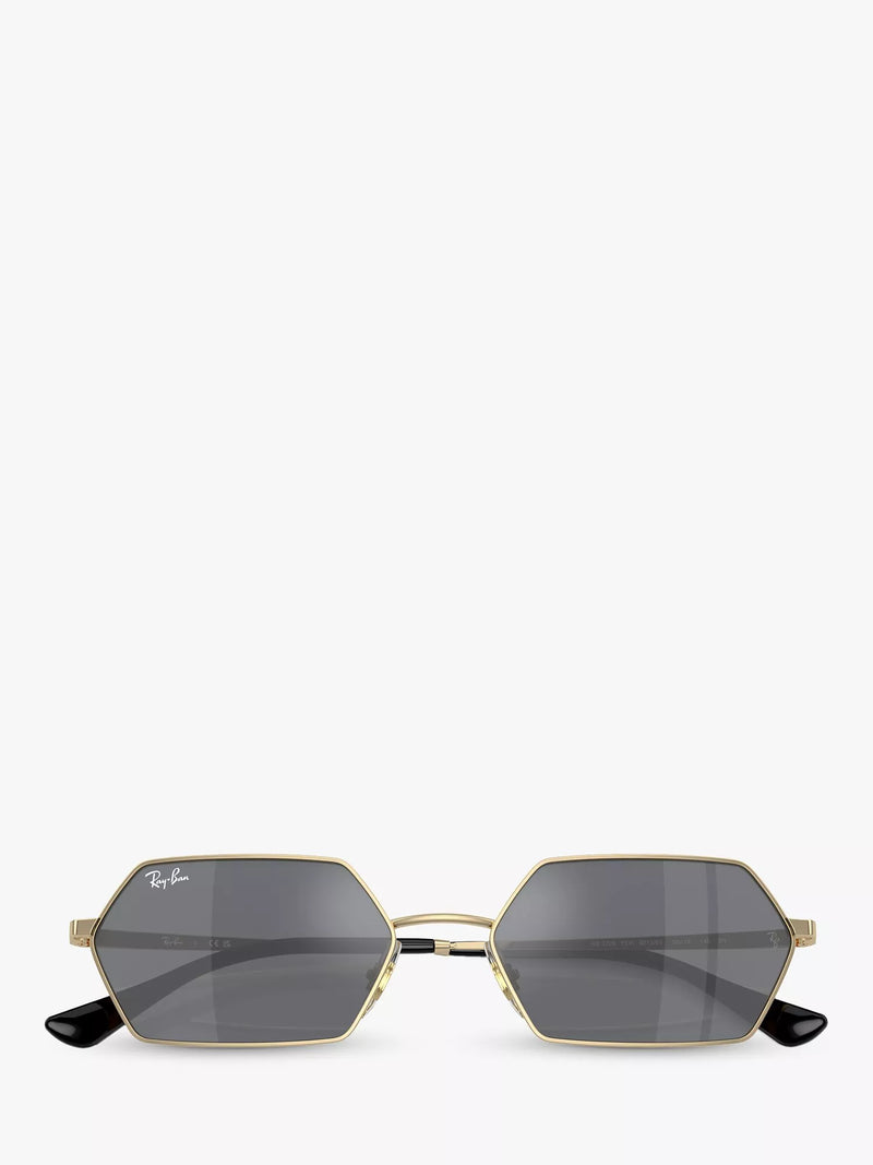Ray-Ban Yevi hexagonal sunglasses light gold mirror grey 58mm (British brand)