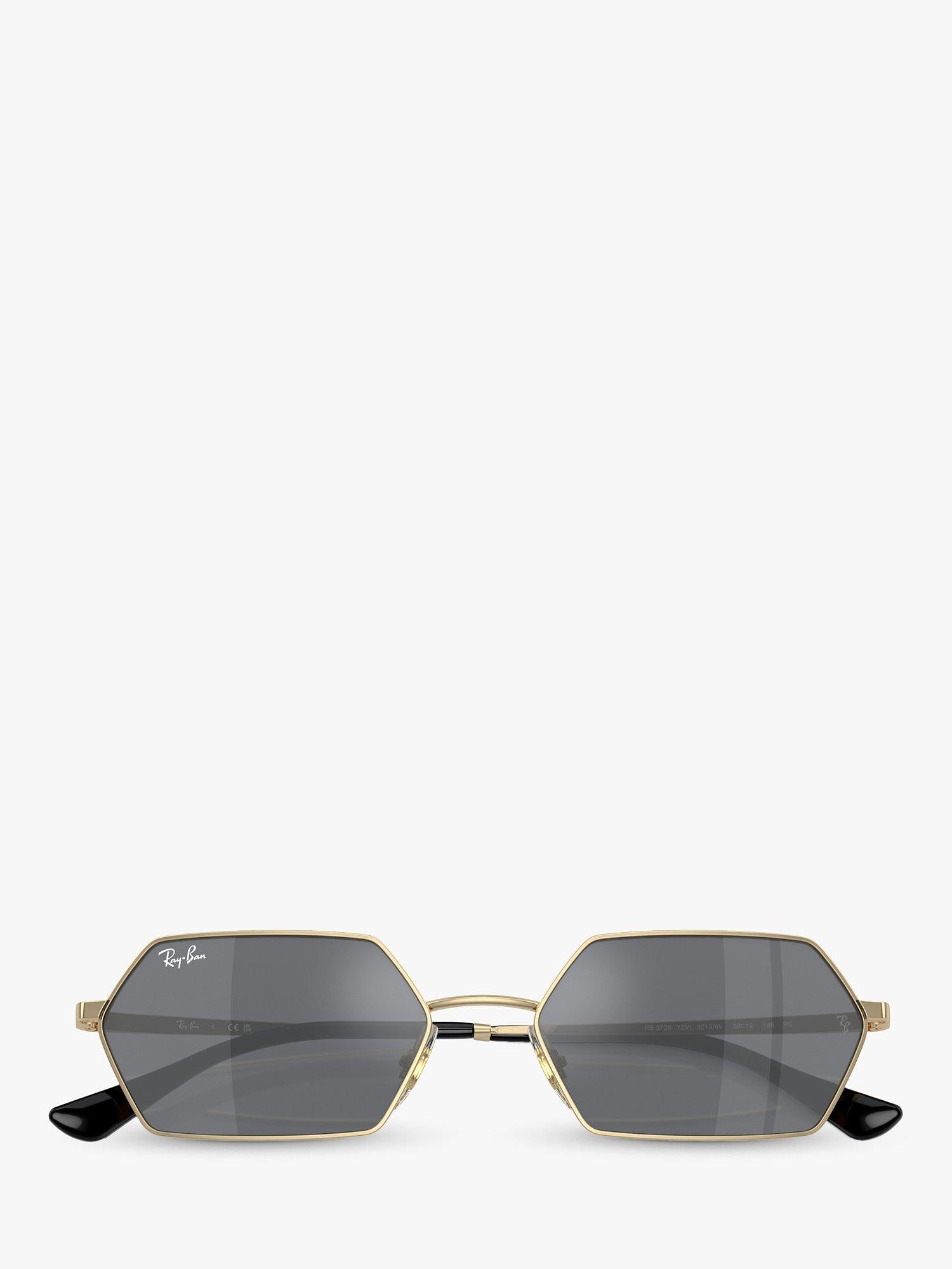 Ray-Ban Yevi hexagonal sunglasses light gold mirror grey 58mm (British brand)