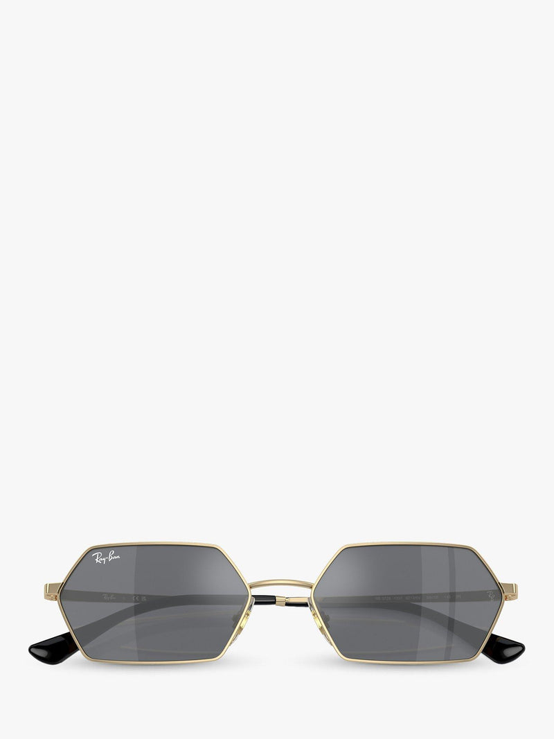 Ray-Ban Yevi hexagonal sunglasses light gold mirror grey 58mm (British brand)