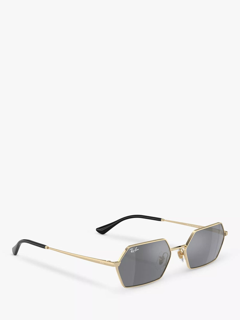 Ray-Ban Yevi hexagonal sunglasses light gold mirror grey 58mm (British brand)