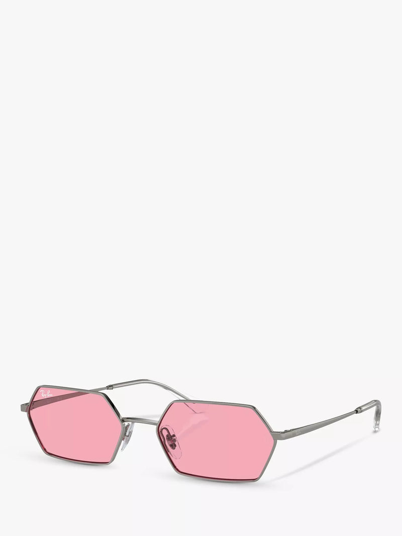 Ray-Ban RB3728 Unisex Yevi Hexagonal Sunglasses, Gunmetal/Pink