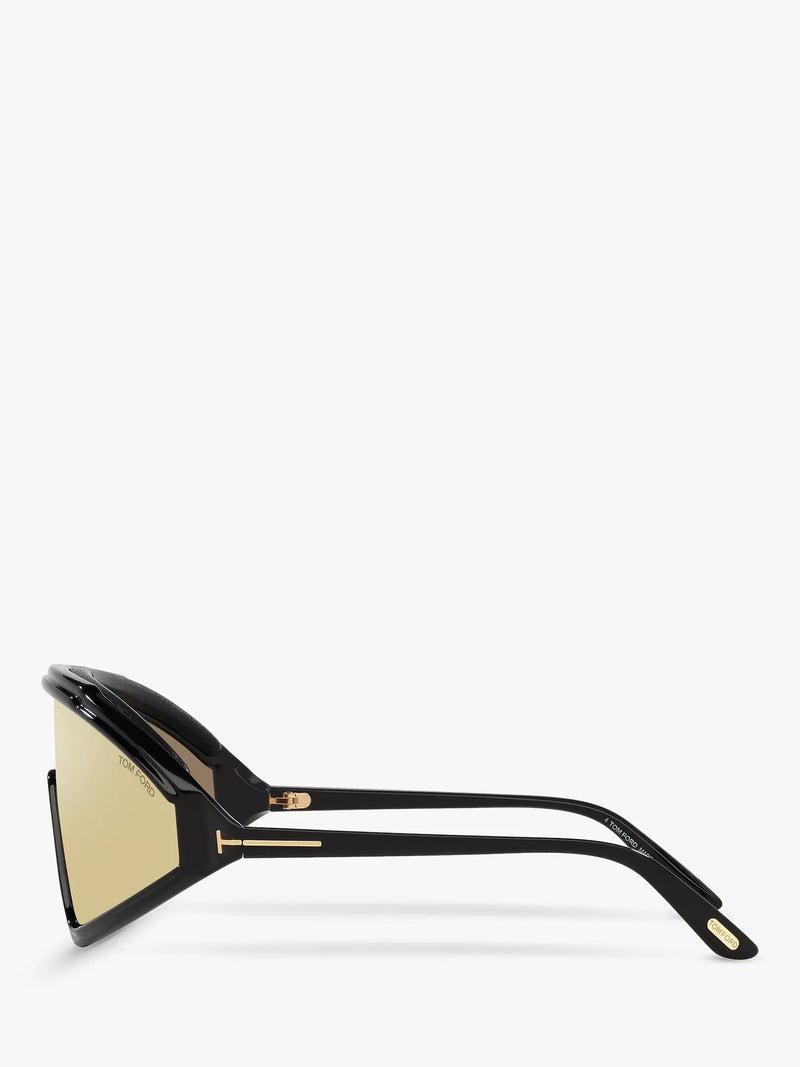 TOM FORD wrap sunglasses shiny black mirror yellow (British brand)