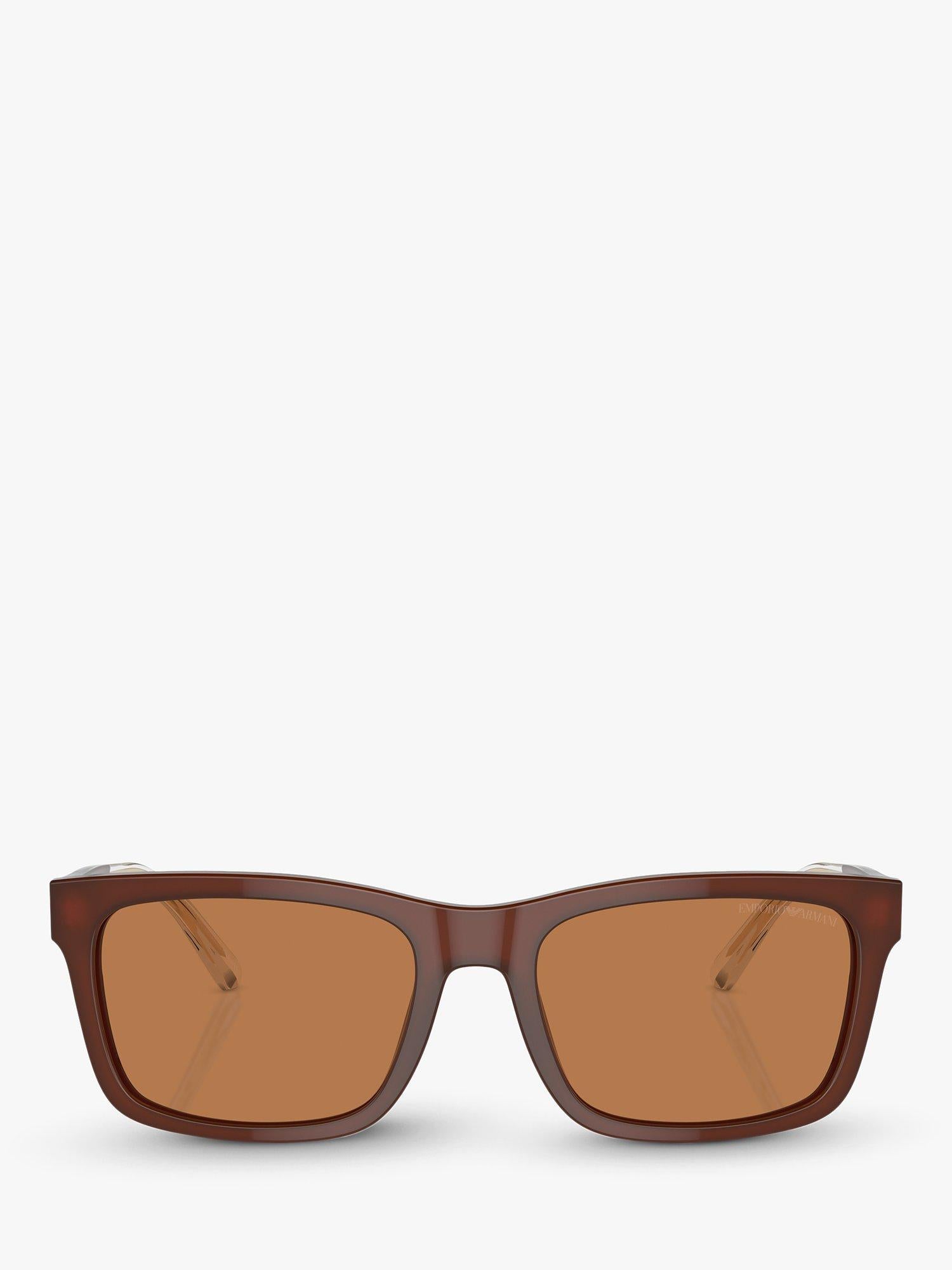 Emporio Armani men's rectangular sunglasses brown polyamide lenses - British product