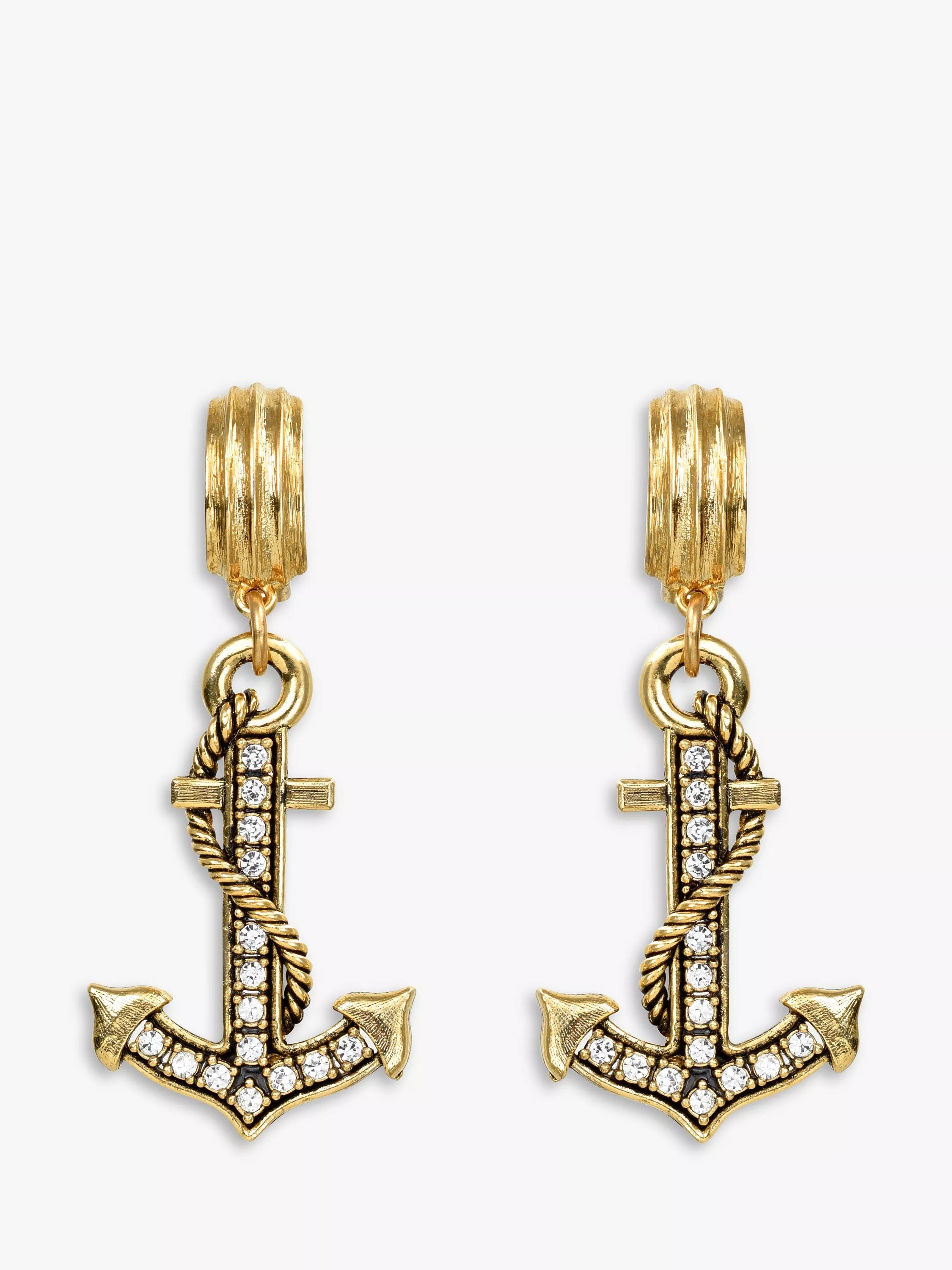 Eclectica vintage anchor drop earrings Swarovski crystals gold plate UK version