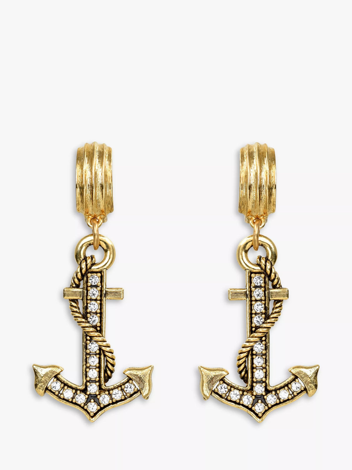 Eclectica vintage anchor drop earrings Swarovski crystals gold plate UK version