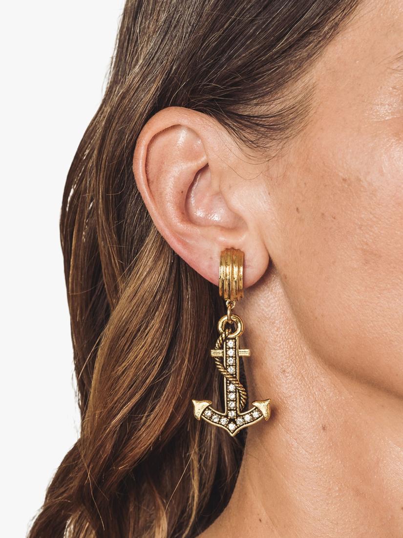 Eclectica vintage anchor drop earrings Swarovski crystals gold plate UK version