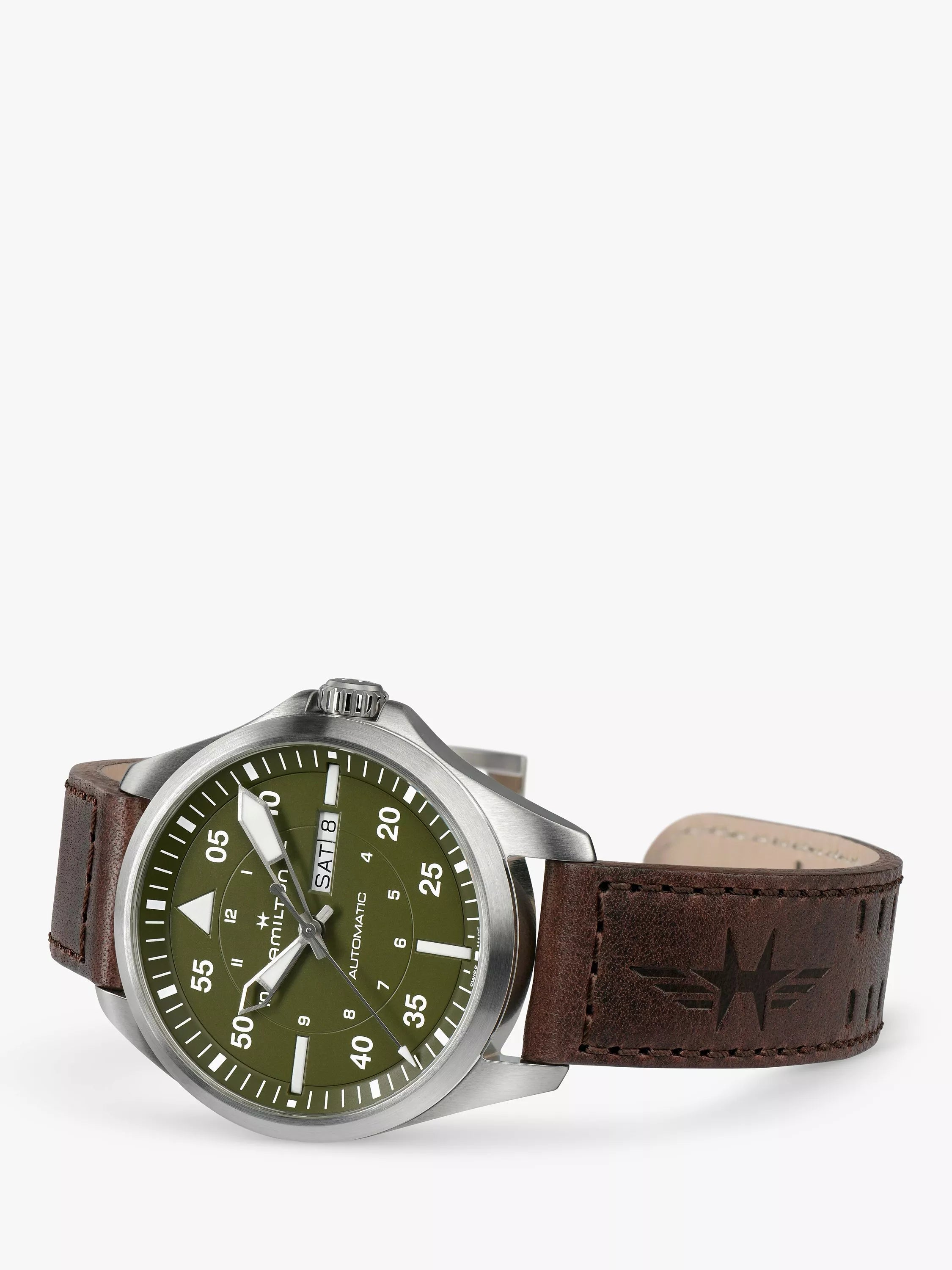 Hamilton Khaki Aviation Pilot Day Date automatic leather watch (British brand)