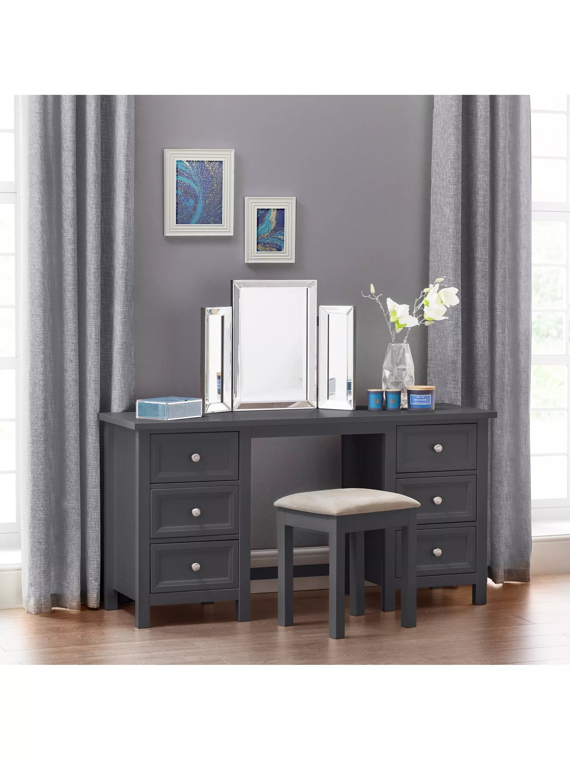 Julian Bowen dressing table stool anthracite, imported from the UK