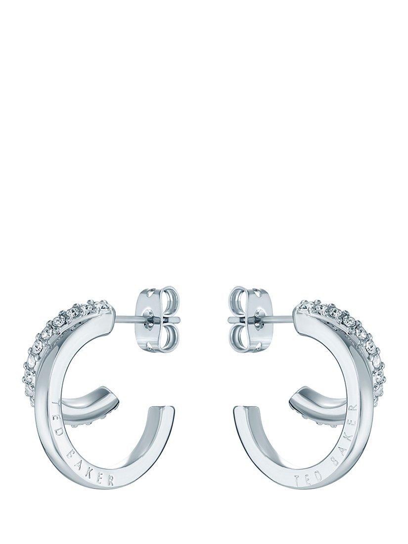 Ted Baker silver tone crystal double hoop earrings (British brand)