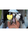 Taf Toys garden pram mobile with soft bunny, carrot teether, and rattling tulip (British brand)