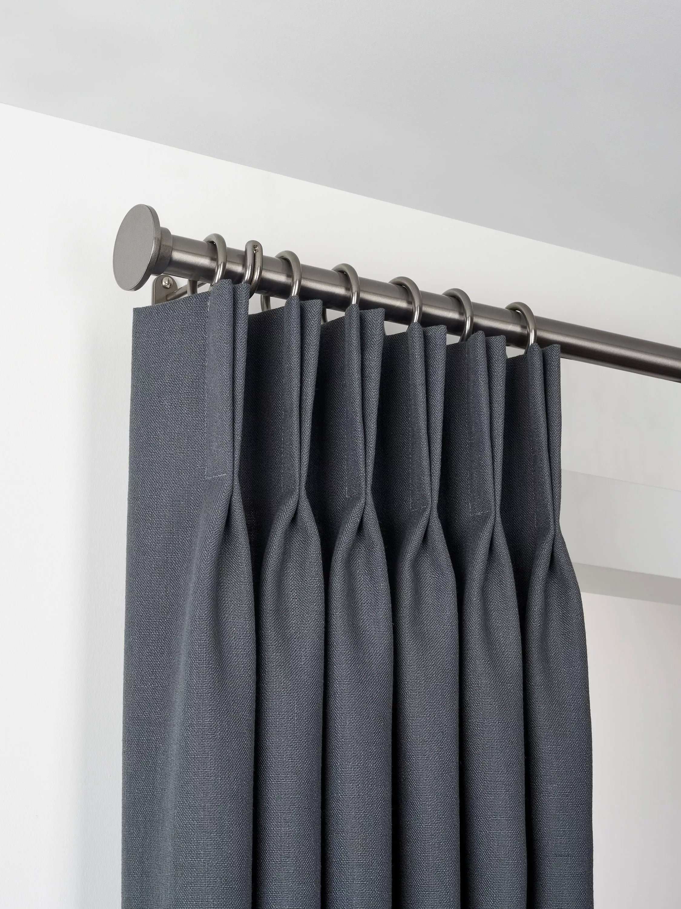 John Lewis Select Classic Curtain Pole with Rings and Disc Finial, Wall Fix, Dia.25mm, Polished Clear, L100cm
