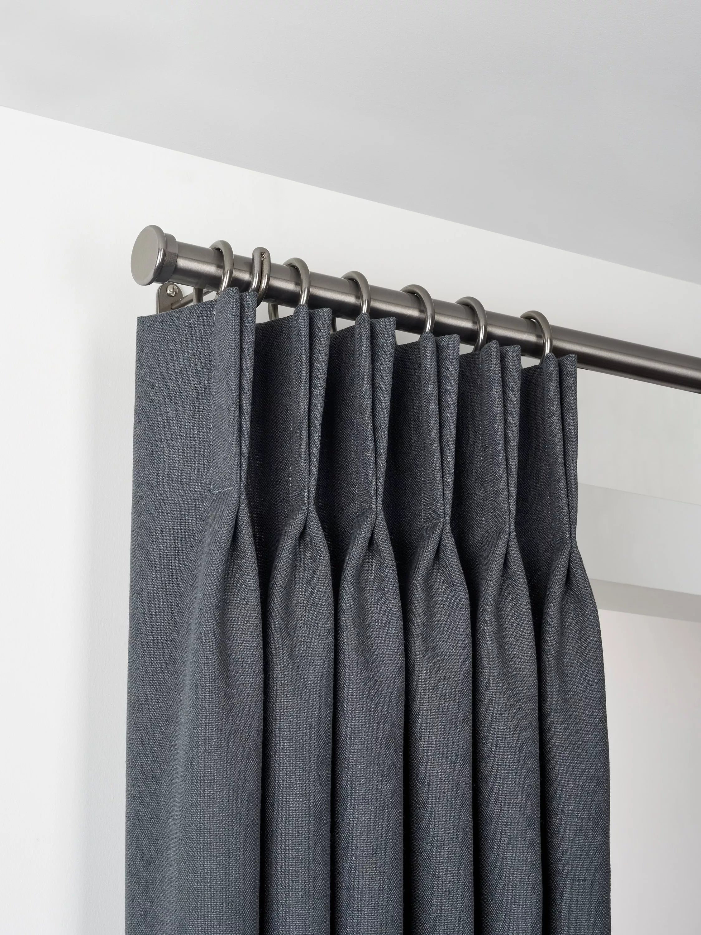 John Lewis Select Classic Curtain Pole with Rings and Stud Finial, Wall Fix, Dia.25mm, Polished Clear, L100cm