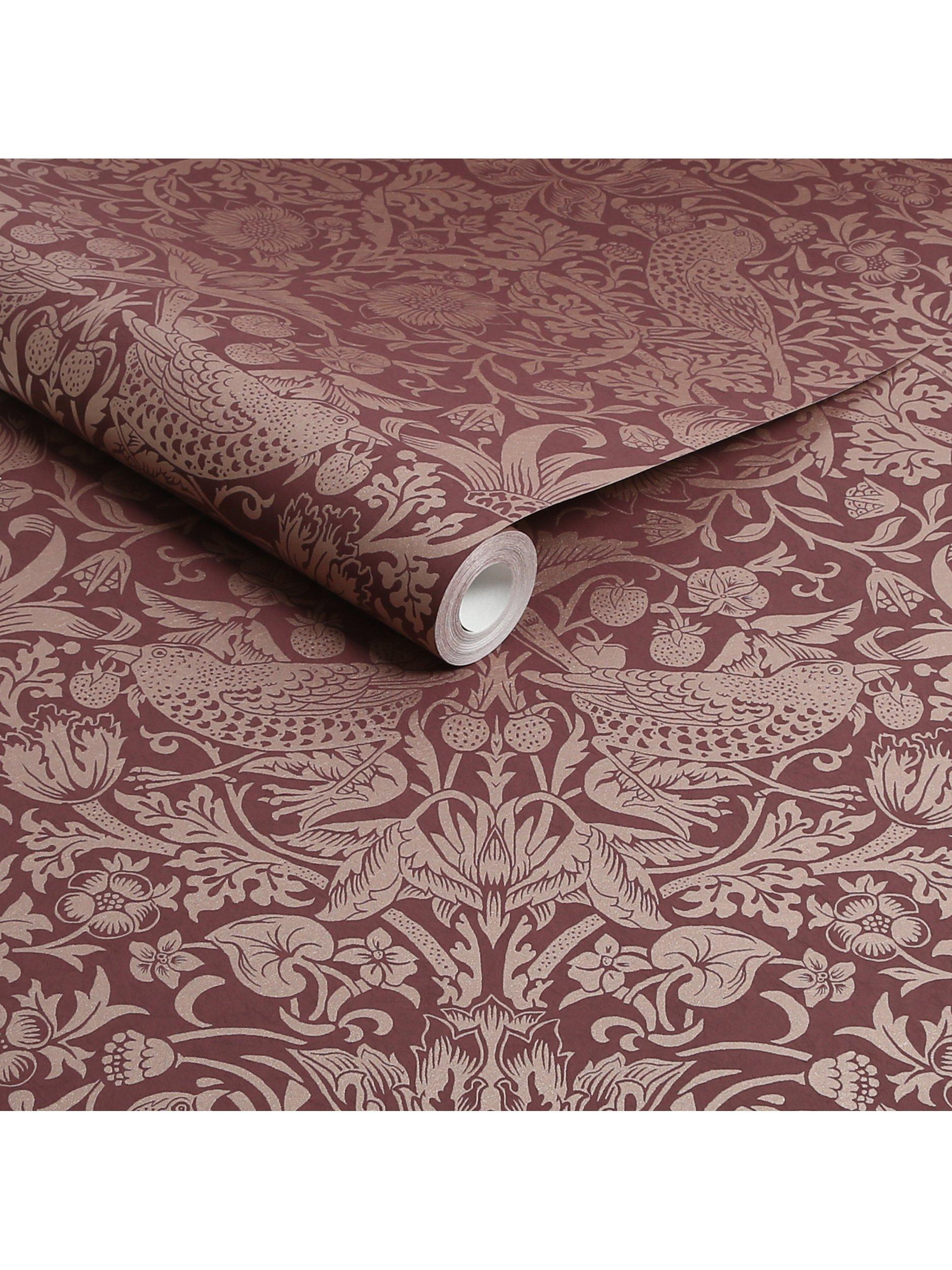 William Morris At Home Strawberry Thief patterned wallpaper 10m roll (British brand)