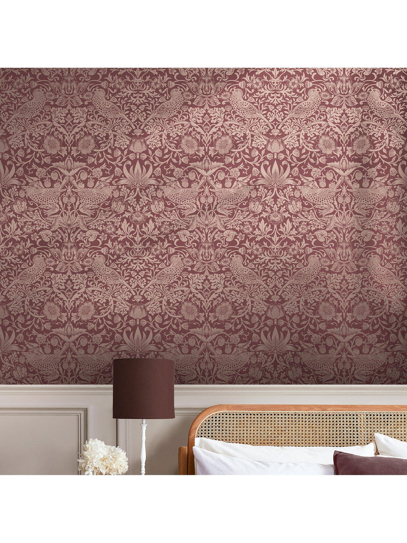 William Morris At Home Strawberry Thief patterned wallpaper 10m roll (British brand)