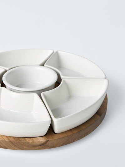 John Lewis Wood Rotating Lazy Susan Serving Set with Ceramic Segments, FSC-Certified Acacia Wood, Natural- Buy online at McGrocer