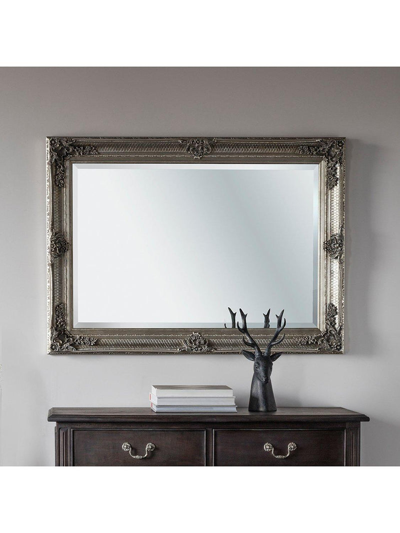 Gallery Direct Denver Baroque wall mirror silver 109.5x79cm, UK version