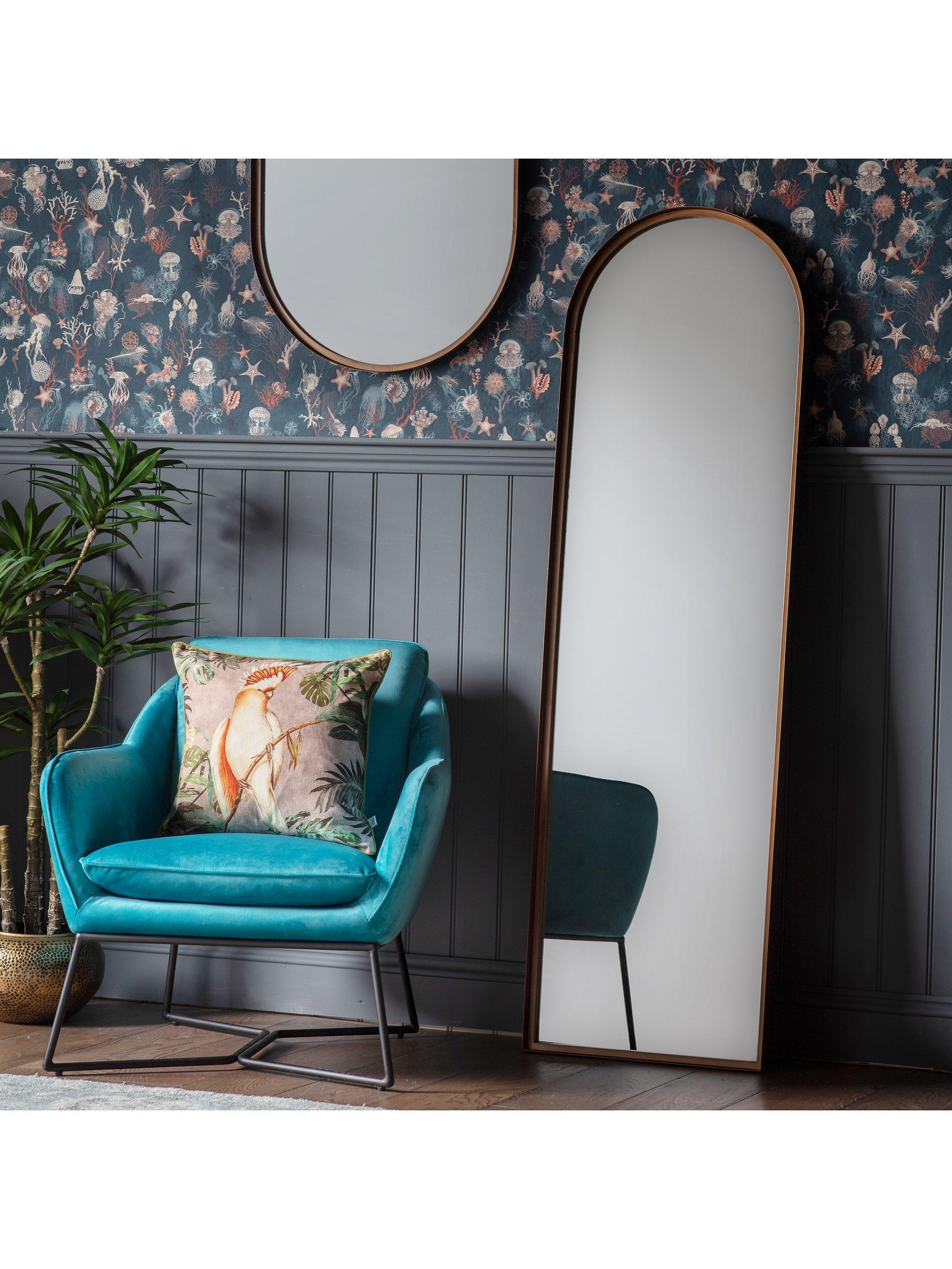 Gallery Direct Greystoke arched metal frame leaner mirror 170x50.5cm bronze, imported from the UK