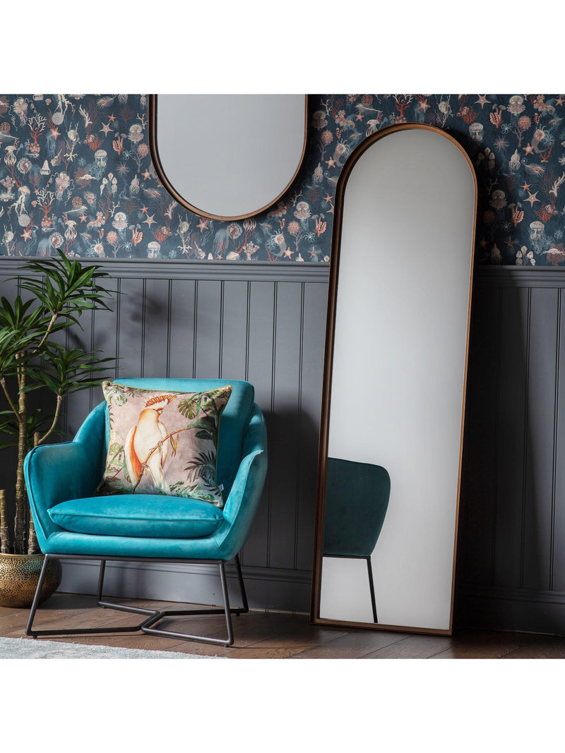 Gallery Direct Greystoke arched metal frame leaner mirror 170x50.5cm bronze, imported from the UK