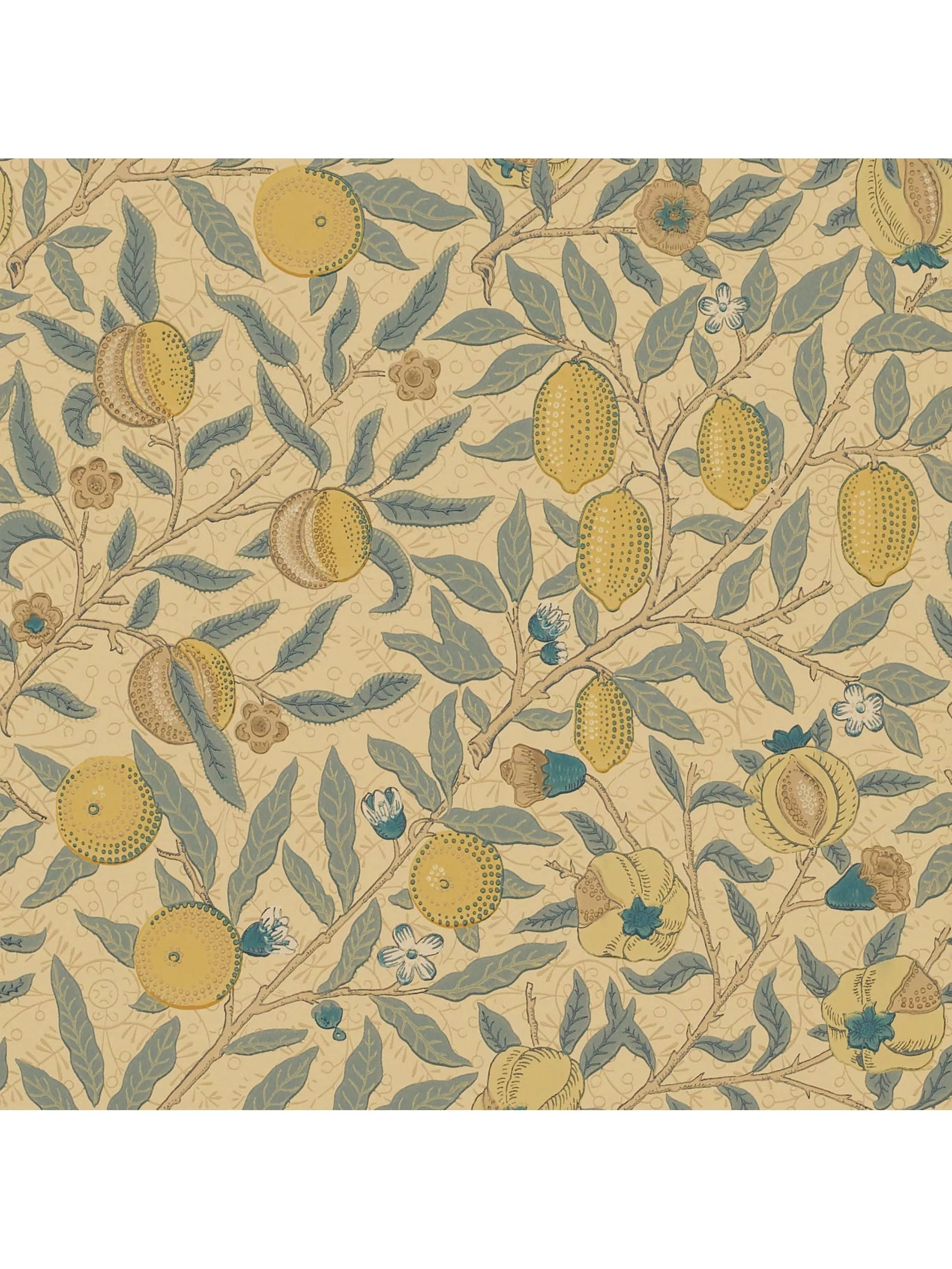 Morris & Co. Fruit Wallpaper Blue/Gold/Brown, imported from the UK