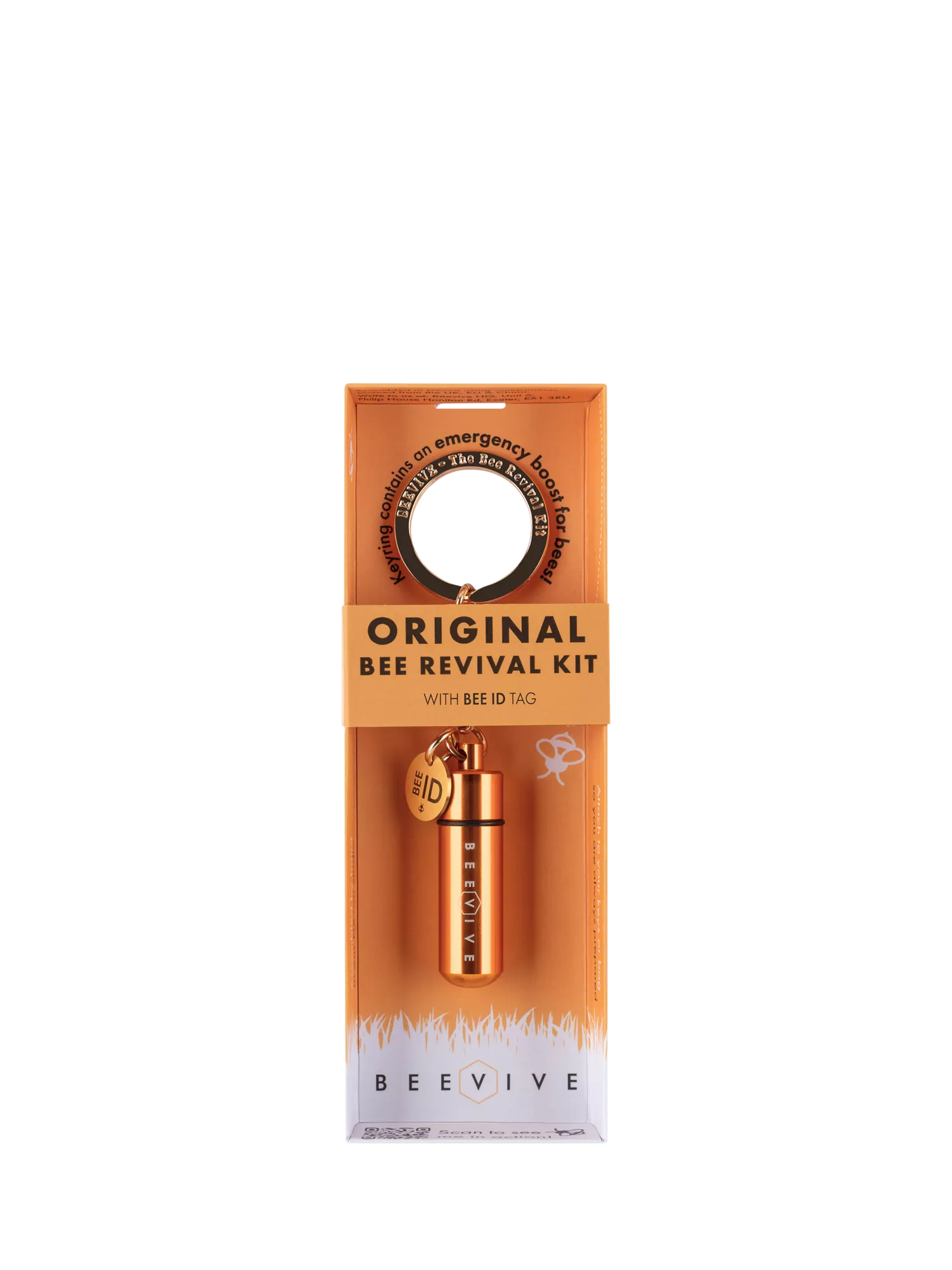 Beevive Original Bee Revival Kit keyring with identification tag, UK version
