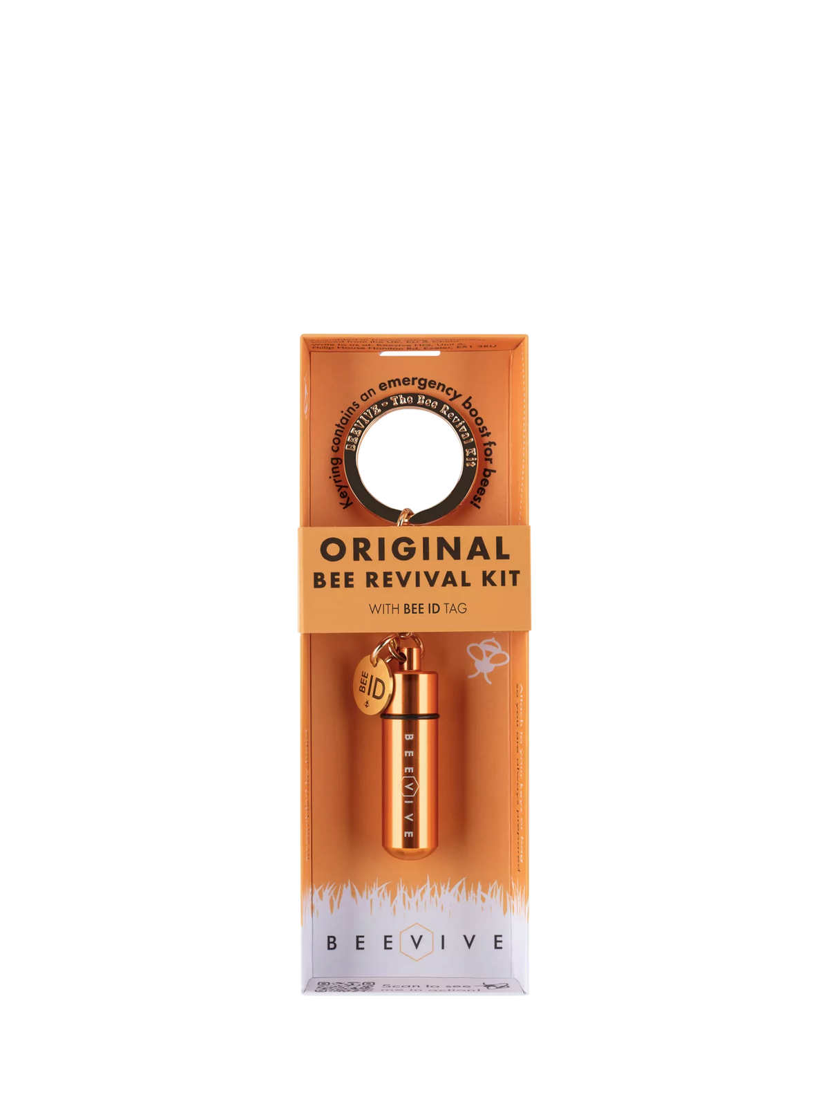Beevive Original Bee Revival Kit keyring with identification tag, UK version