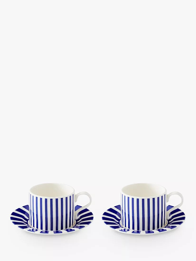 Spode Steccato stripe earthenware teacup and saucer set, UK version
