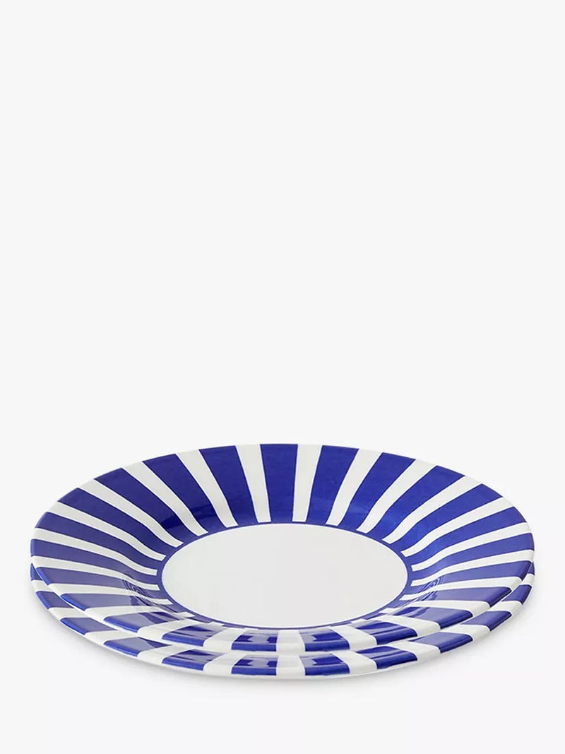 Spode side plate set of 2 18cm blue white stripes, imported from the UK