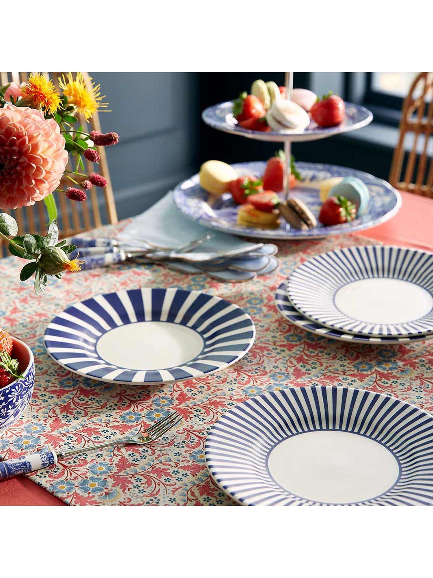 Spode side plate set of 2 18cm blue white stripes, imported from the UK